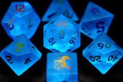 Glass Dice Set Sea Blue with Rainbow